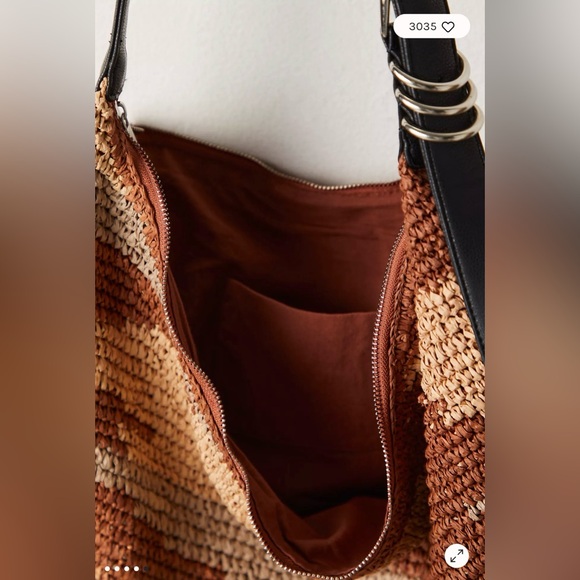 New NWT Free People Santorini Bag Slouchy Zip Raffia Woven/Leather Strap Purse - Picture 5 of 6